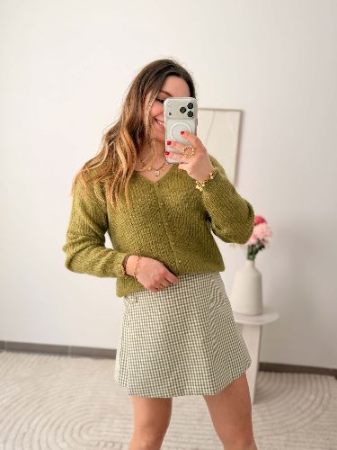 Jupe short - Vichy olive