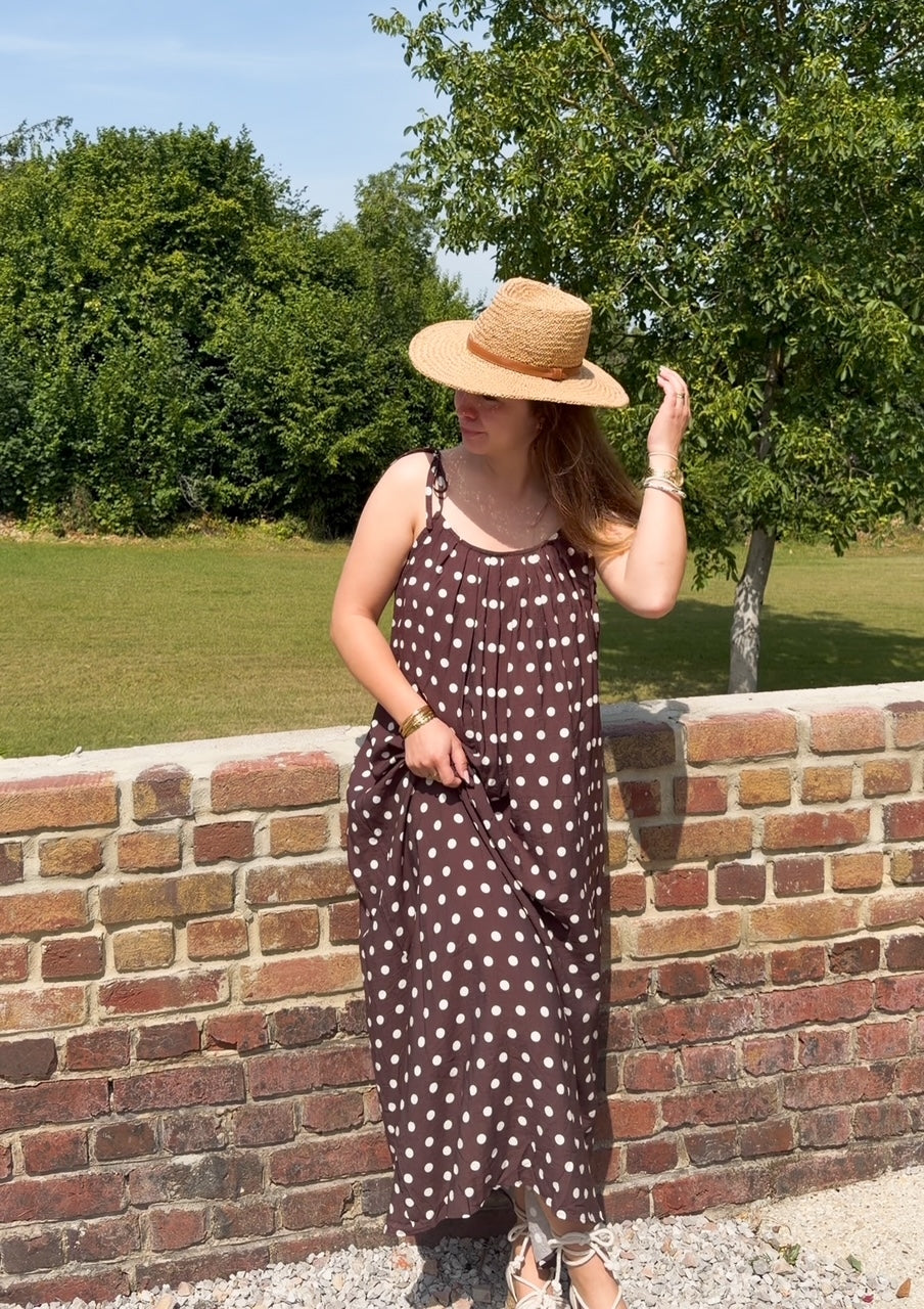 Robe longue choco à pois blancs