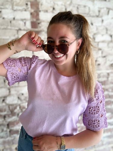 T-shirt coton lilas dentelle
