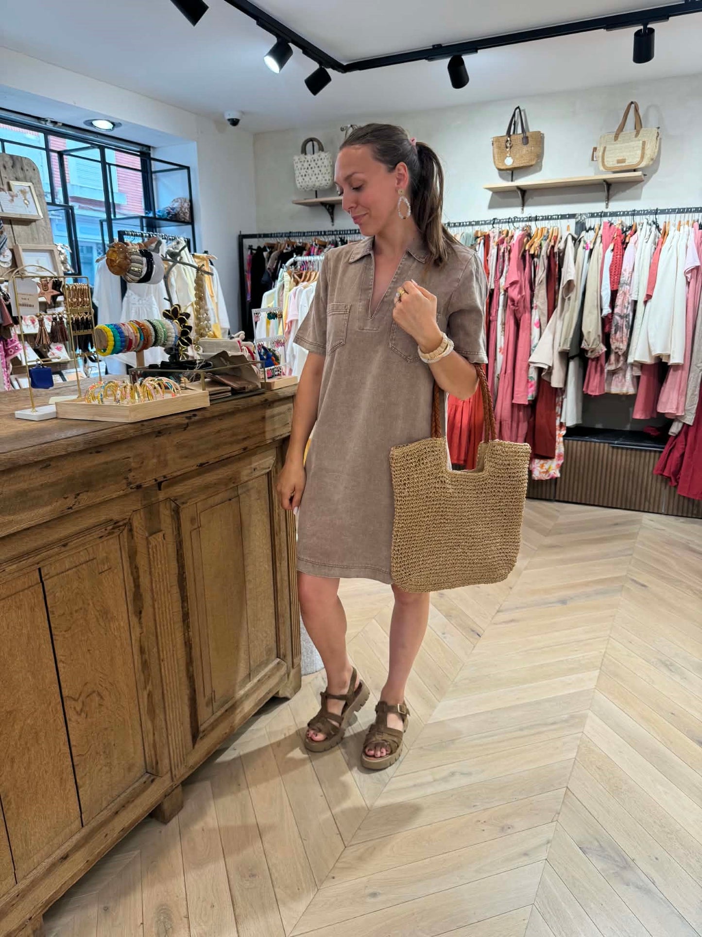 Robe en jean droite - Taupe
