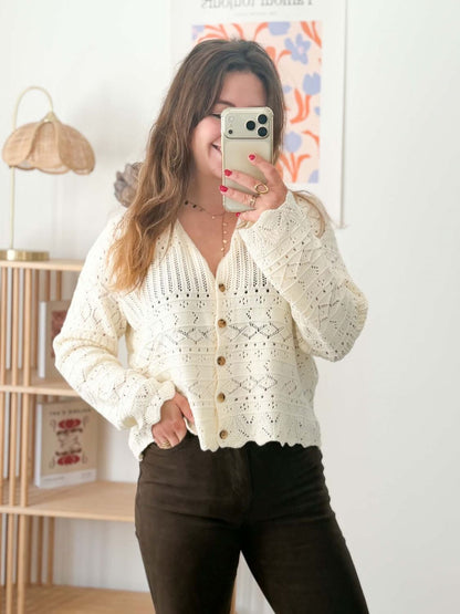 Gilet crochet beige