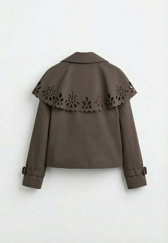 Trench court marron col claudine ajouré