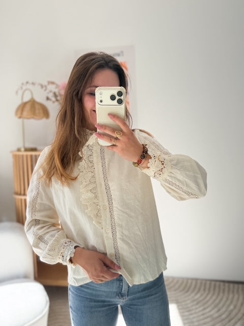 Chemisier beige détail crochet
