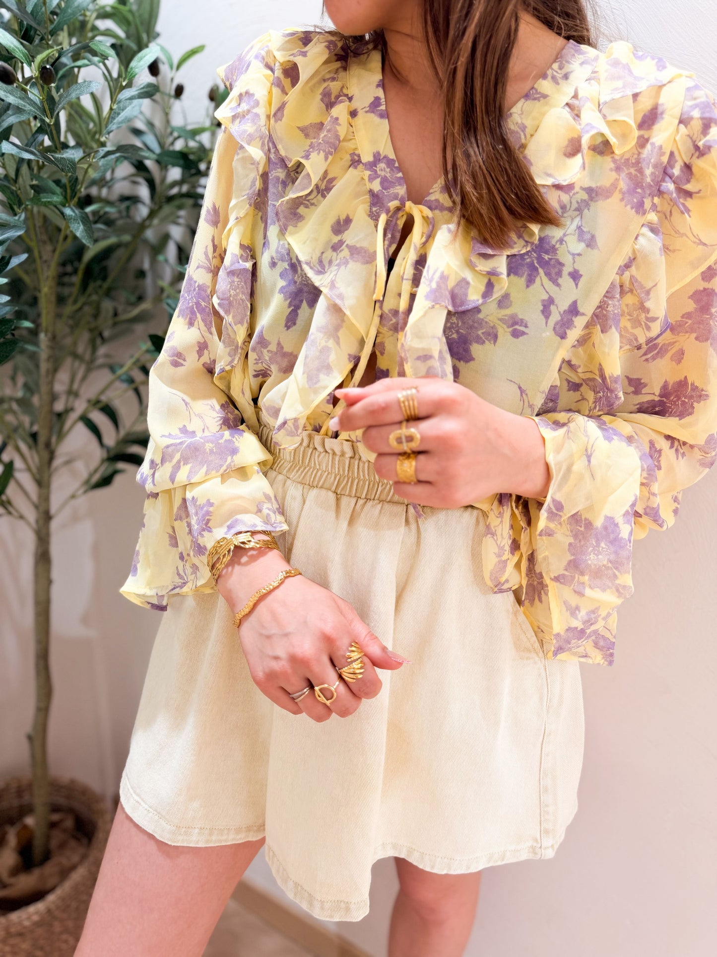 Blouse fluide jaune lilas