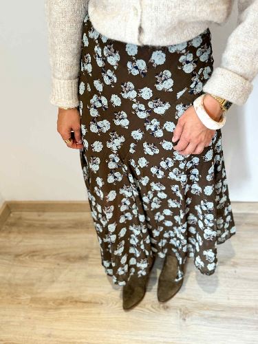 Jupe marron fleurs bleues