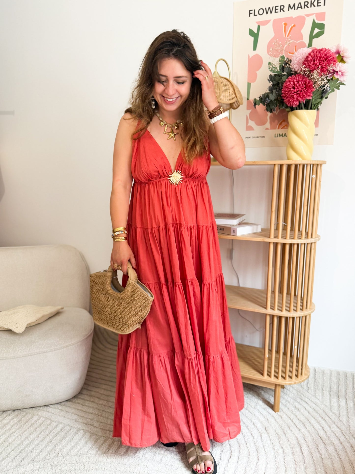 Robe longue soleil terracotta
