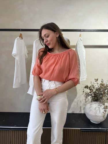 Blouse fluide elastiquée - Orange