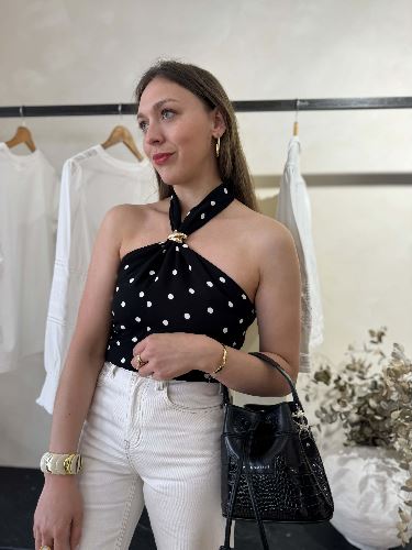 Top à pois - Noir