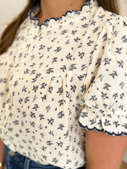 Blouse gaz de coton écru marine
