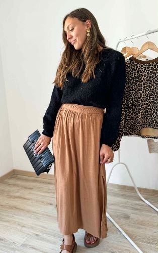 Jupe longue marron en lin