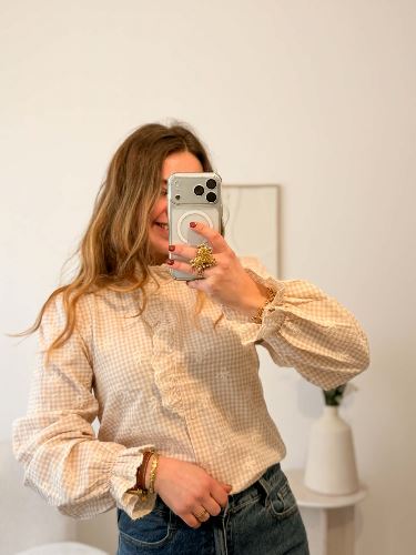 Blouse à carreaux - Beige et blanc
