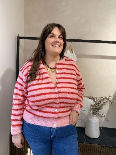 Gilet rayures rose et rouge