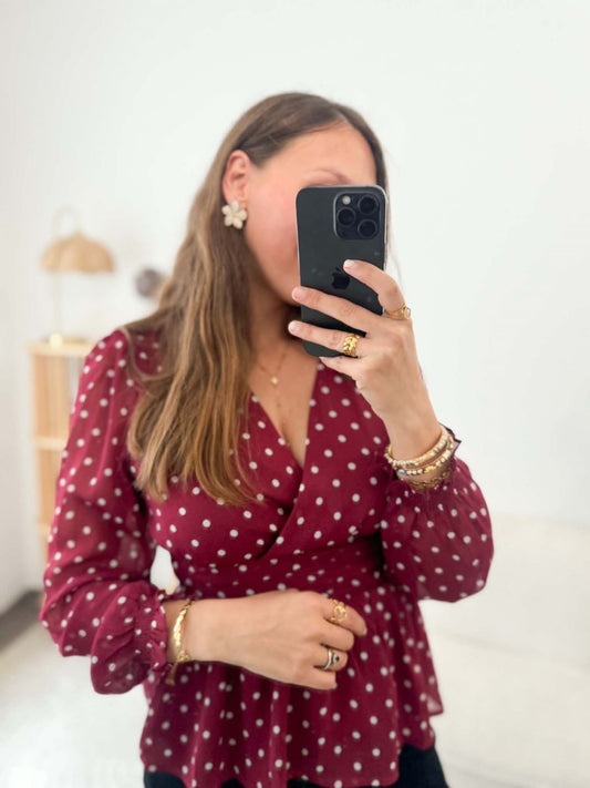 Blouse rouge à pois