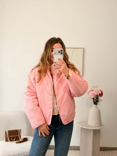 Veste réversible rose fleurie