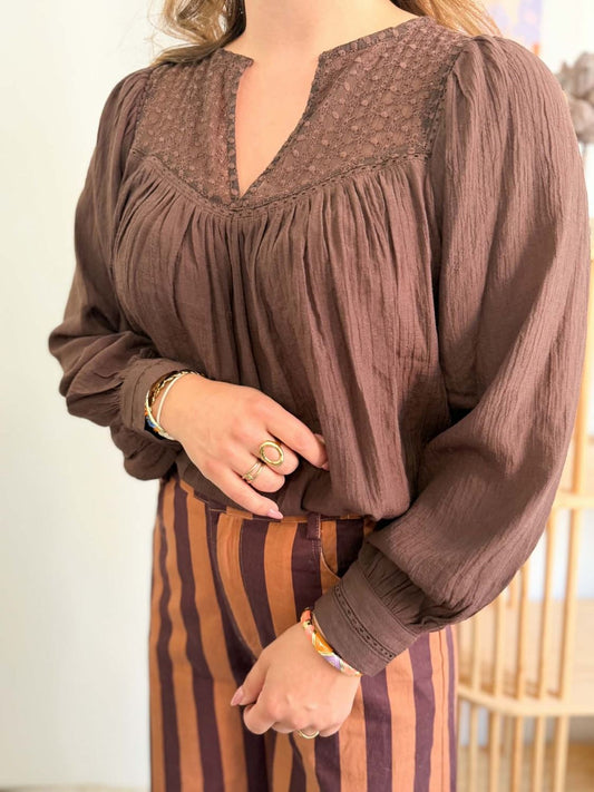 Pantalon rayé chocolat camel