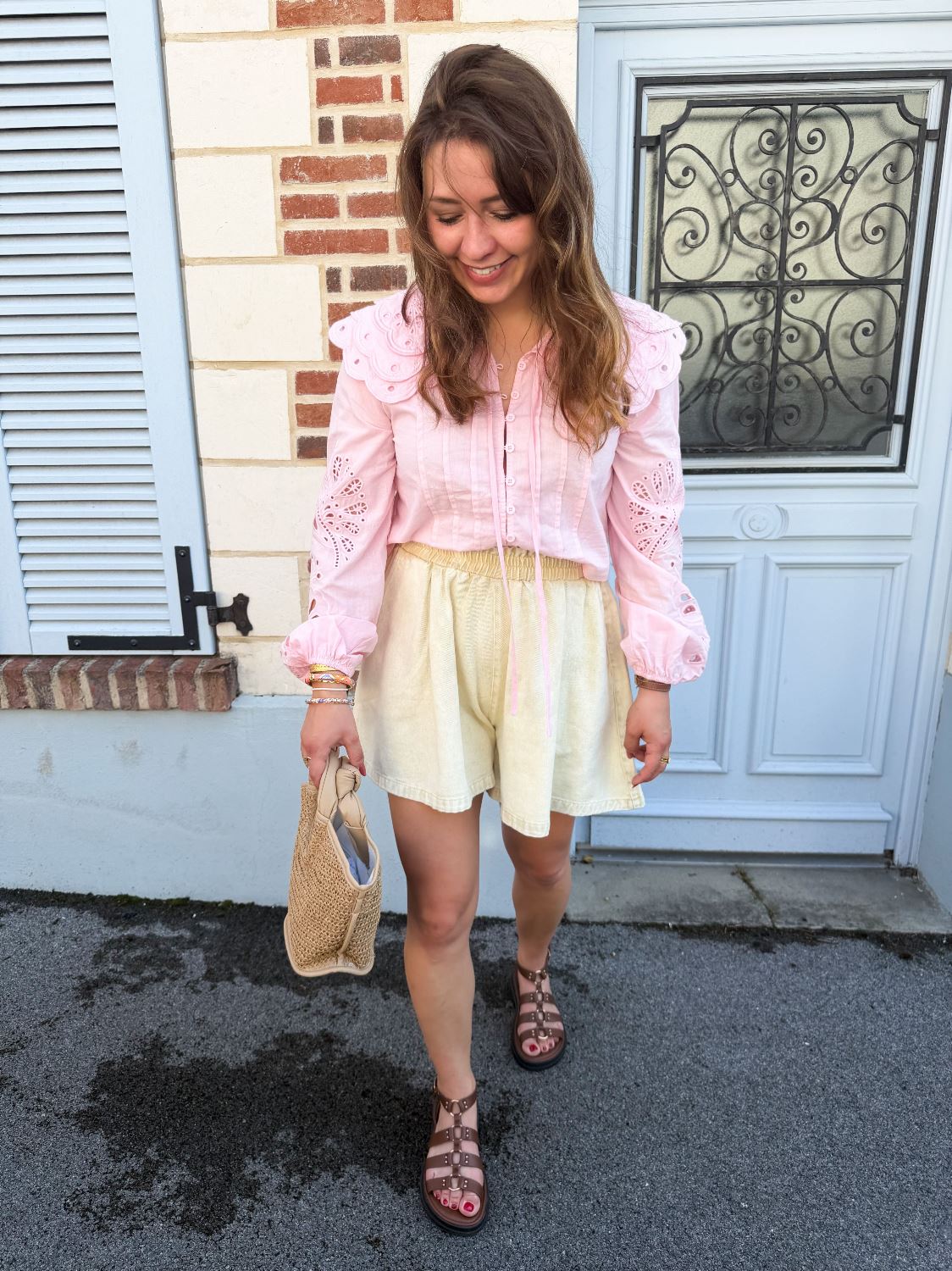 Short en jean beige