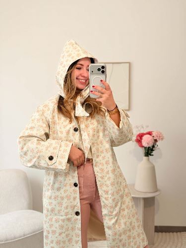 Imper long à fleurs - Capuche reversible