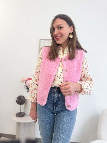 Veste bouclette rose