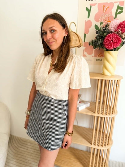 Jupe-short vichy bleu marine