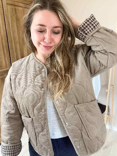 Veste velours matelassée taupe