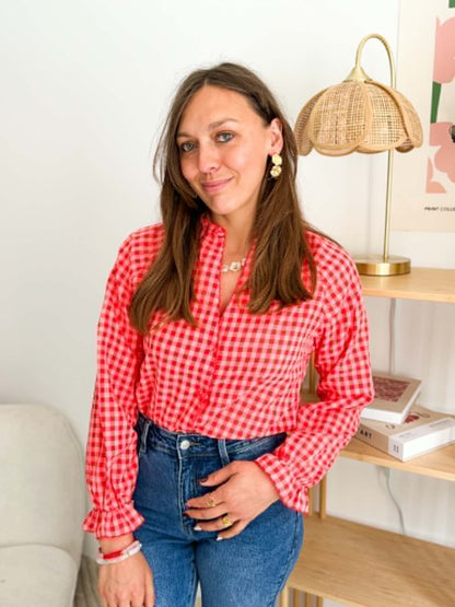 Blouse vichy rouge rose
