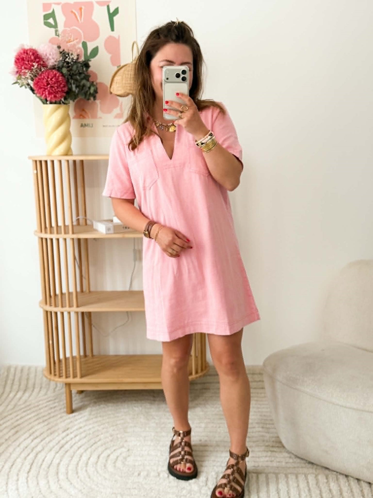 Robe en jean droite - Rose clair