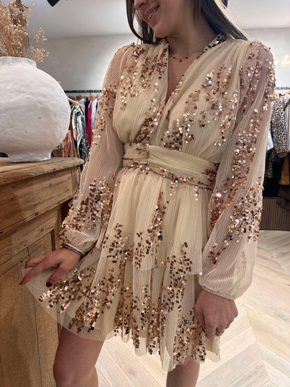 Robe sequins beige