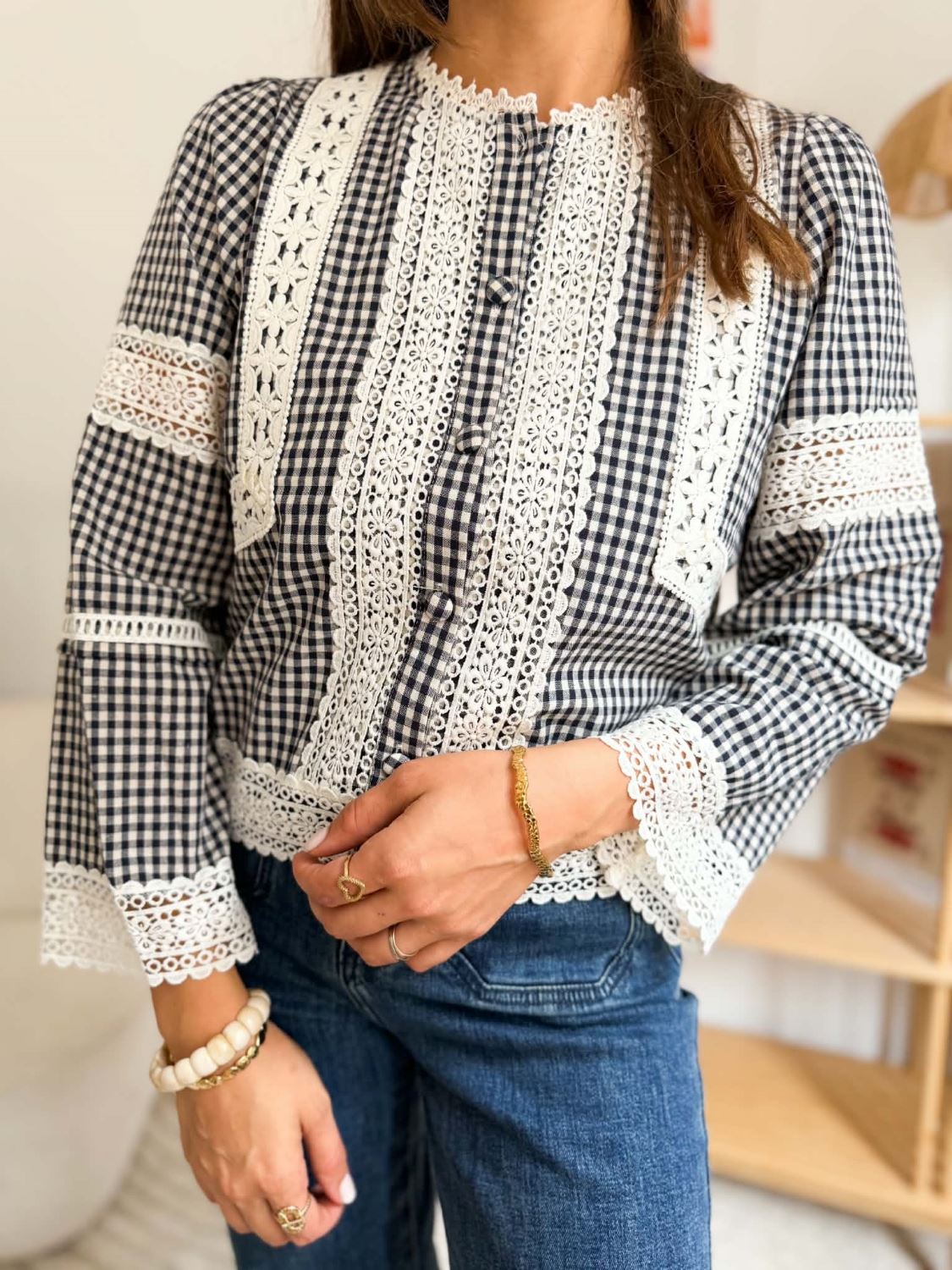Blouse vichy dentelle - Léopoldine