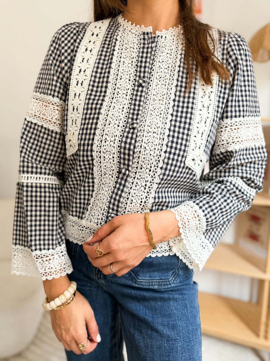 Blouse vichy dentelle - Léopoldine
