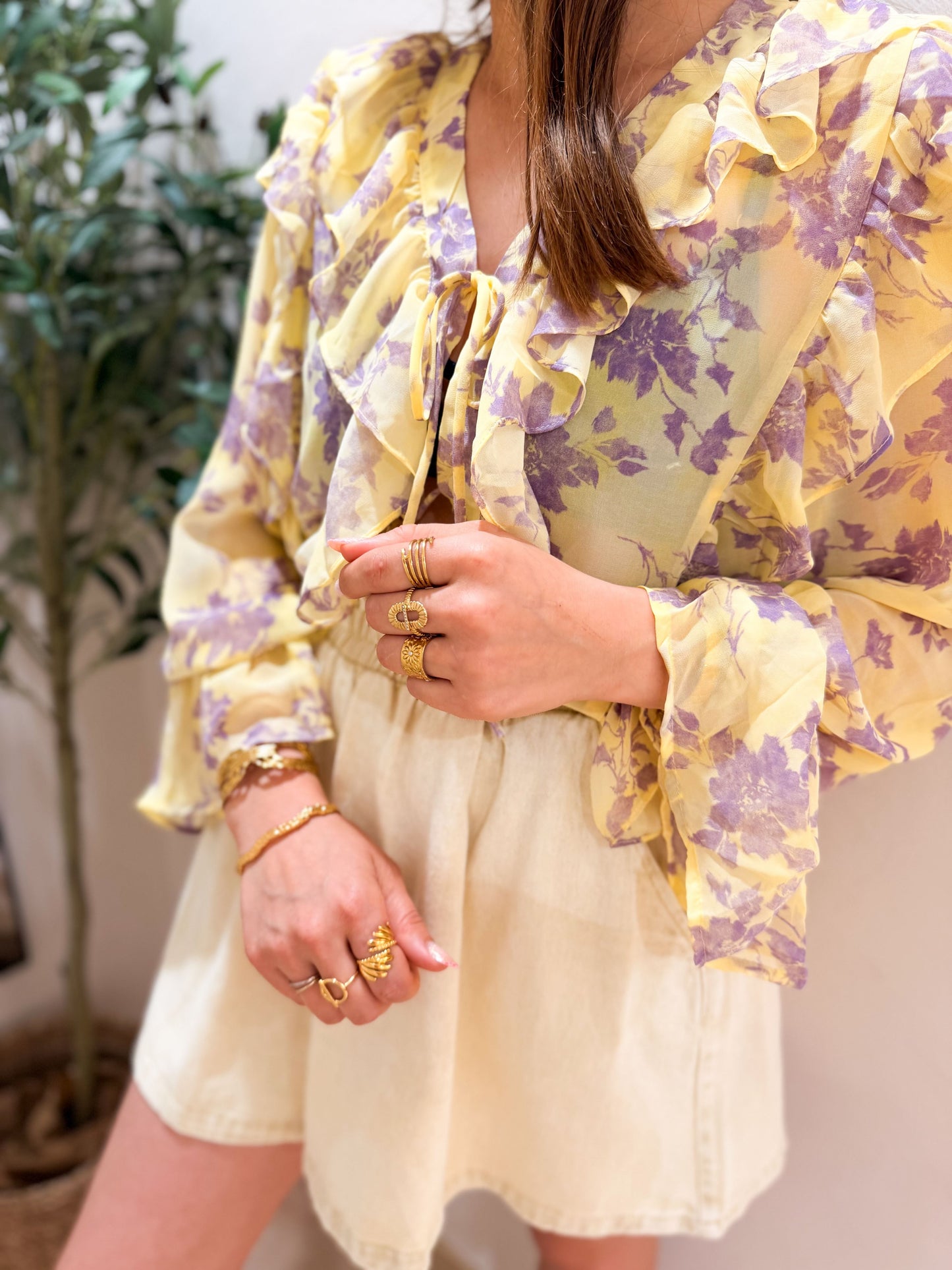 Blouse fluide jaune lilas