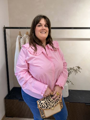 Chemise col claudine rose