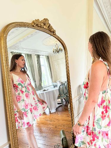 Robe fine bretelle fleurs aquarelle rose