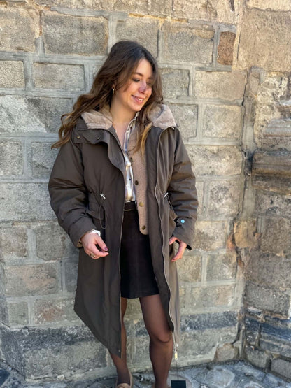 Manteau long fourré - Chocolat
