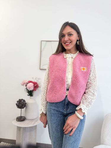 Veste bouclette rose
