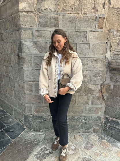 Veste bouclette beige reversible