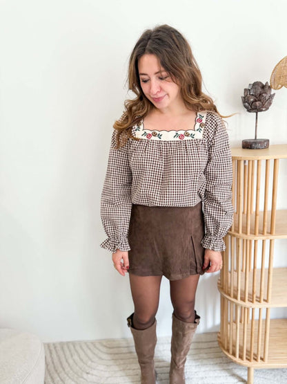 Blouse vhichy col carré - Chocolat