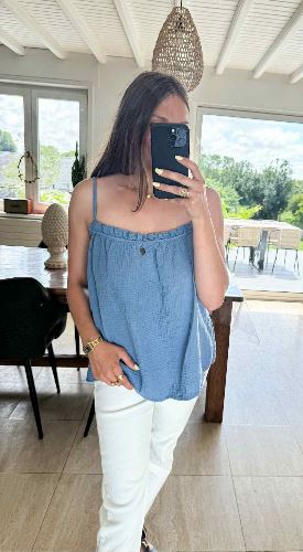 Debardeur froufrou bleu jean