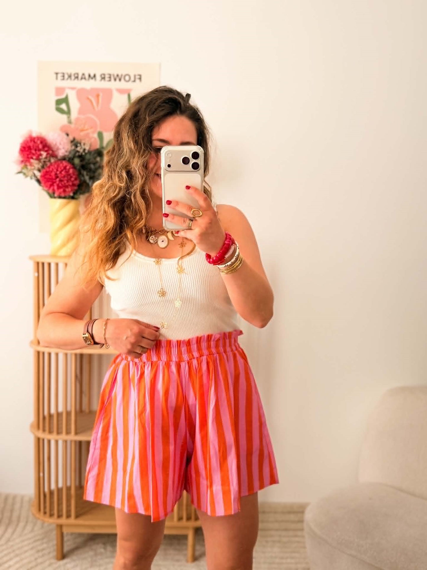 Short rayures rouge et rose