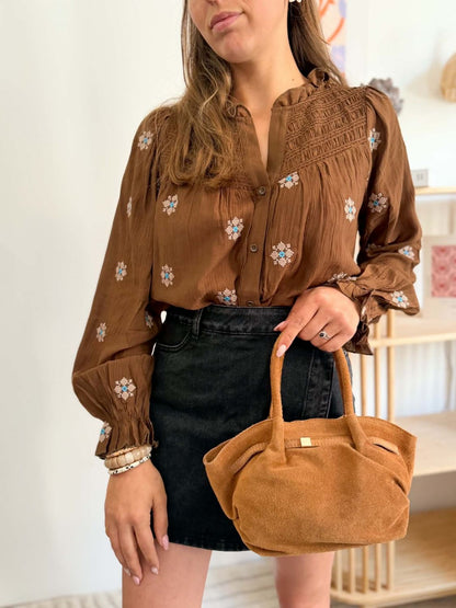 Blouse marron broderie