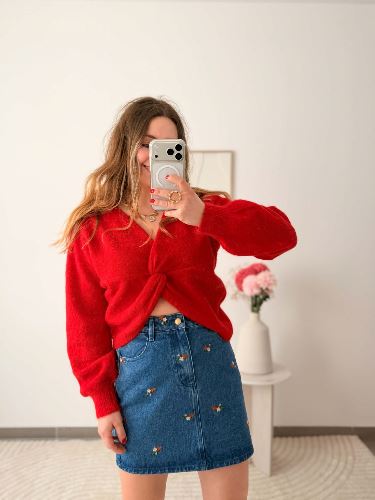Pull rouge - Nouer reversible