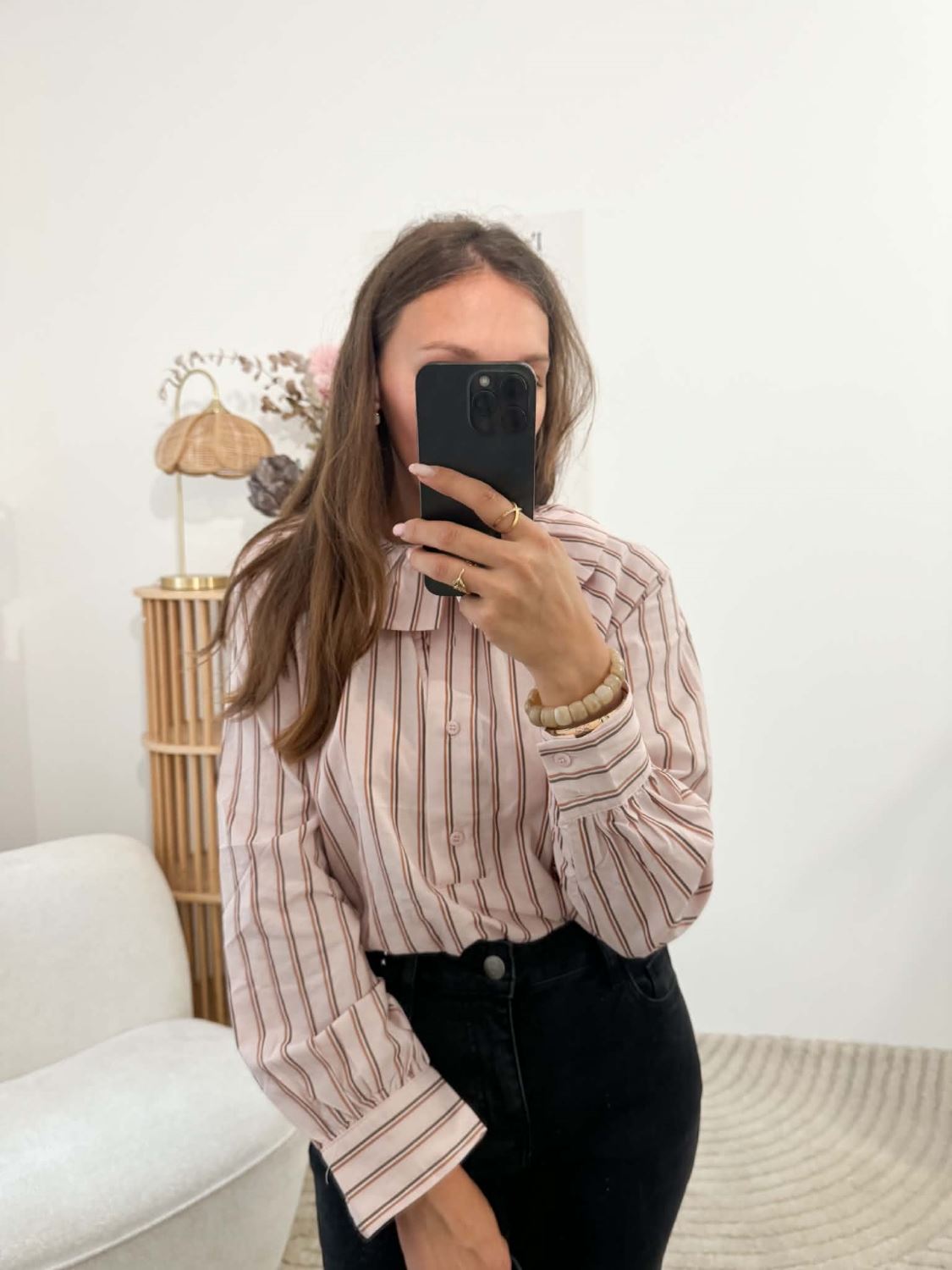 Blouse rayée rose col victorien