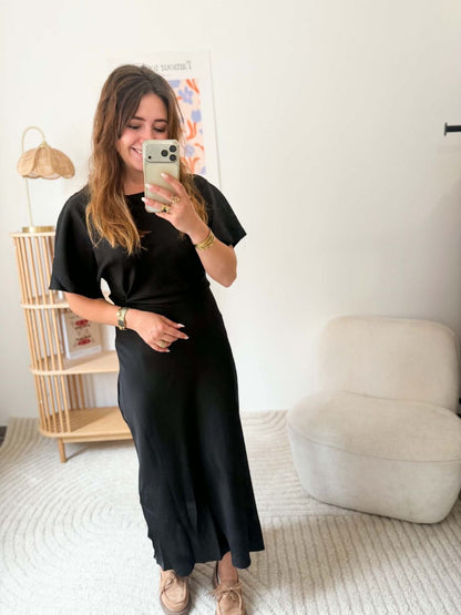 Robe longue satinée - Noir