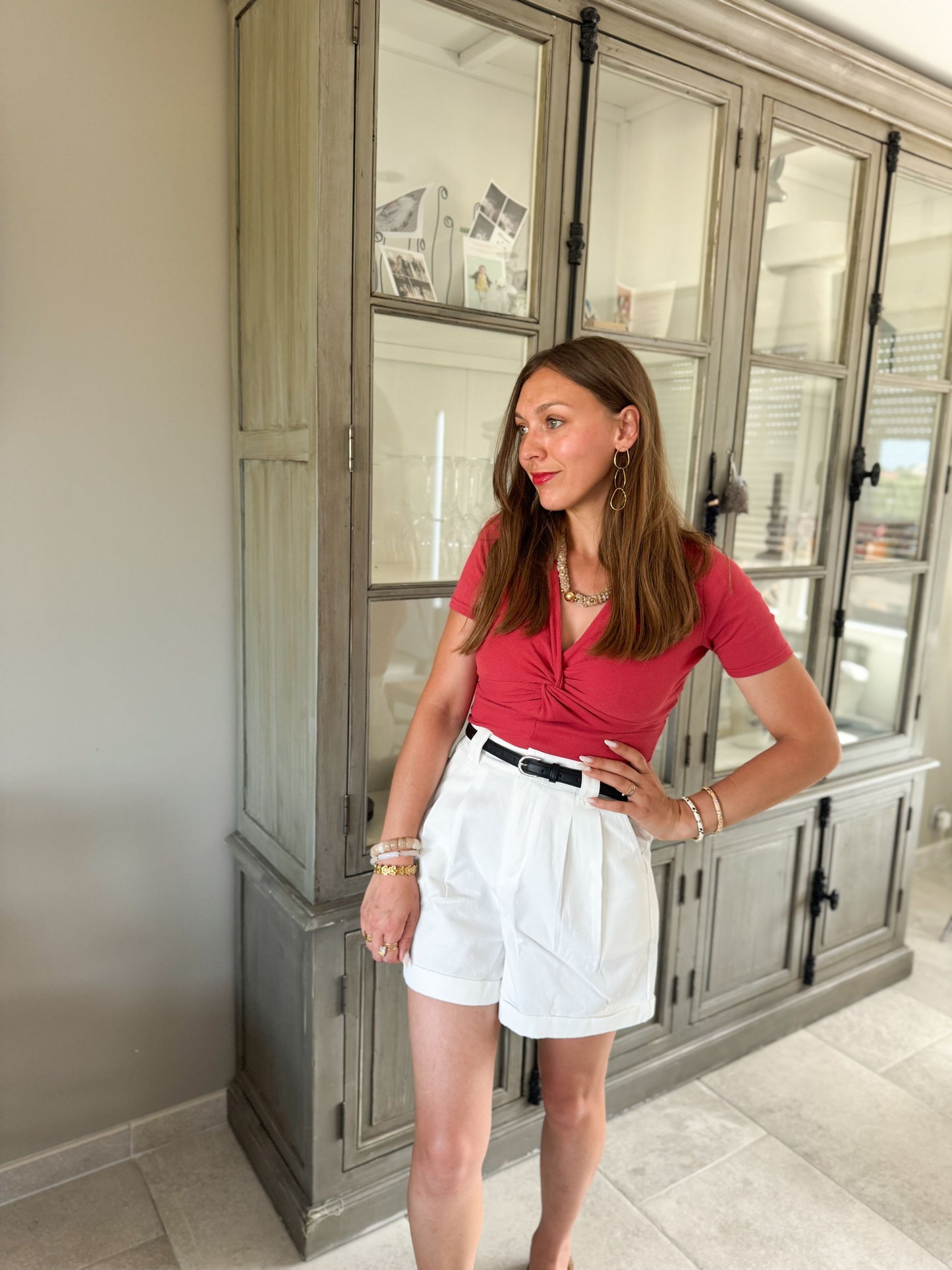 Short coton blanc