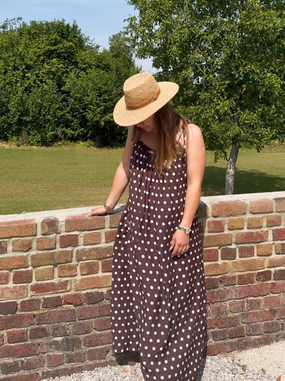 Robe longue choco à pois blancs