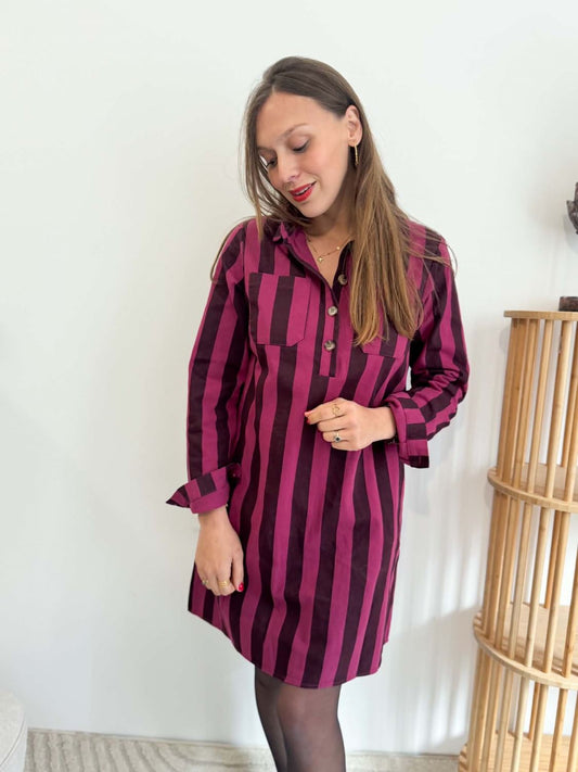 Robe rayée - Prune et rose