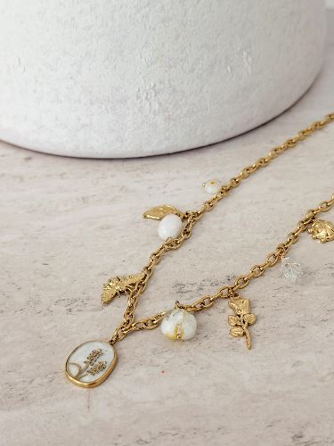 Collier à pampilles blanc et doré