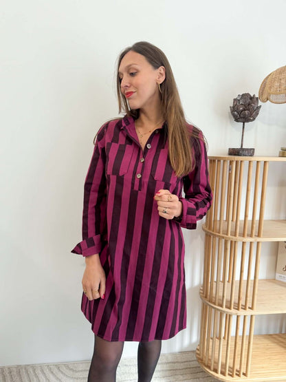 Robe rayée - Prune et rose