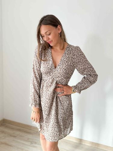 Robe taupe fleur marron