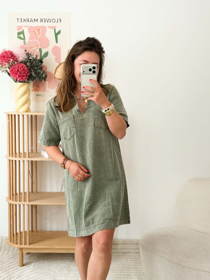Robe en jean droite - Kaki