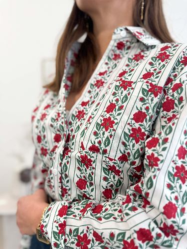 Chemisier blanc fleurs